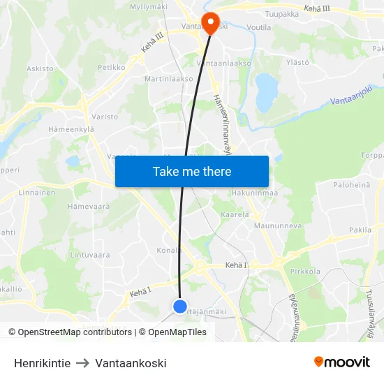 Henrikintie Road to Vantaankoski map