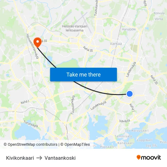 Kivikko Arc to Vantaankoski map