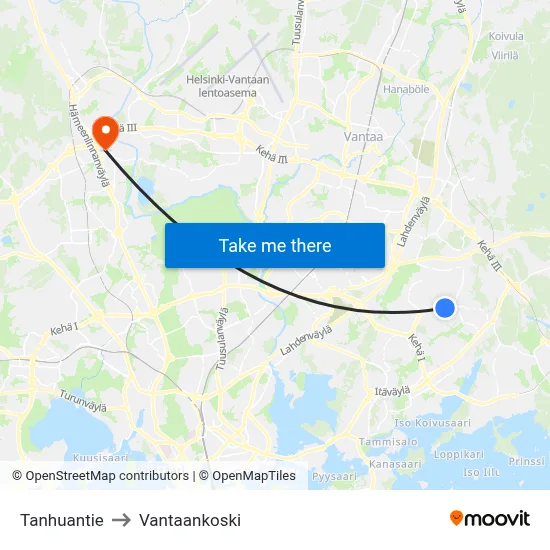 Tanhuantie to Vantaankoski map