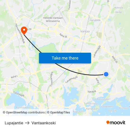Lupaja Road to Vantaankoski map