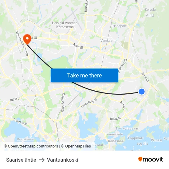 Saarisela Road to Vantaankoski map