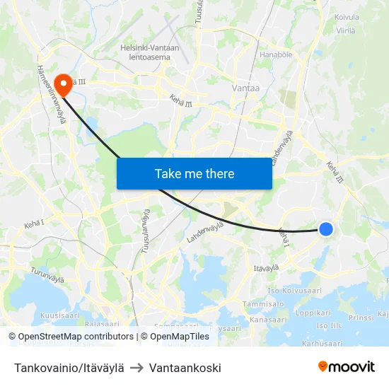Tankovainio/East Way to Vantaankoski map