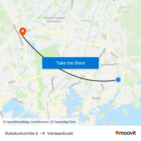 Rukatunturi Road 6 to Vantaankoski map