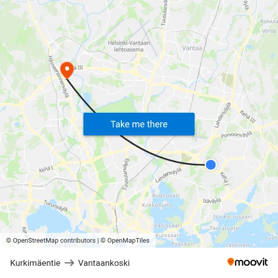 Kurkimäentie to Vantaankoski map