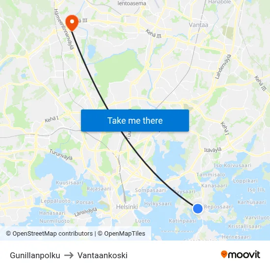 Gunillanpolku to Vantaankoski map