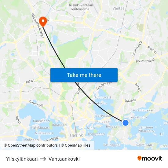Yliskyla Arc to Vantaankoski map
