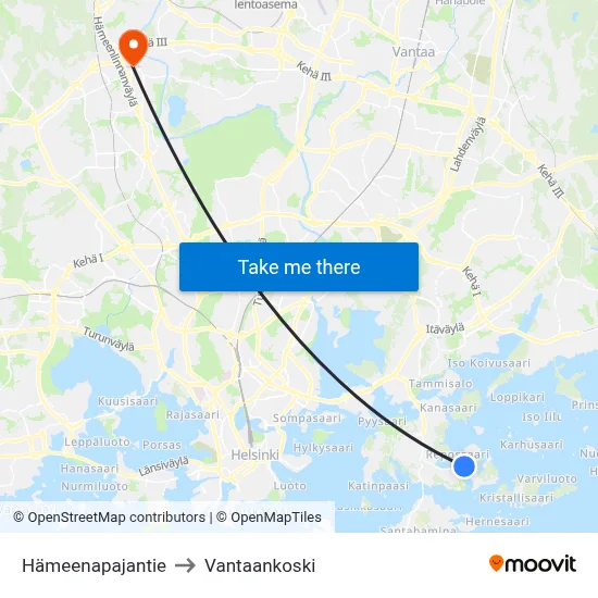 Hämeenapa Road to Vantaankoski map