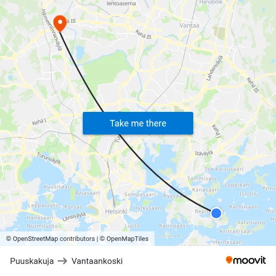 Puuskakuja to Vantaankoski map