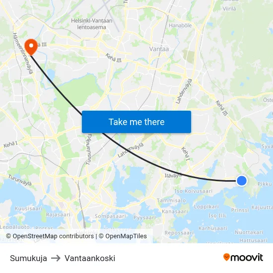 Sumu Lane to Vantaankoski map