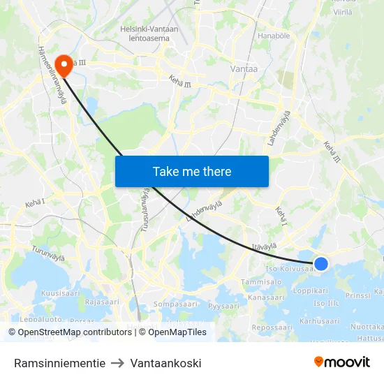 Ramsinniementie to Vantaankoski map