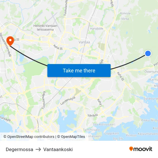 Degermossa to Vantaankoski map