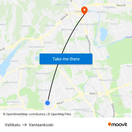 Valli Street to Vantaankoski map