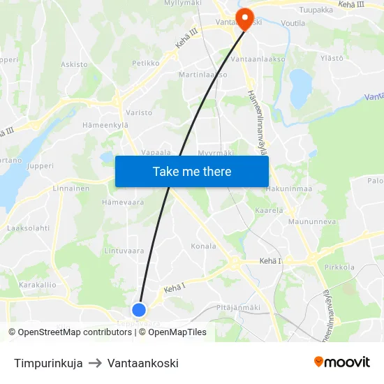 Timpuri Lane to Vantaankoski map