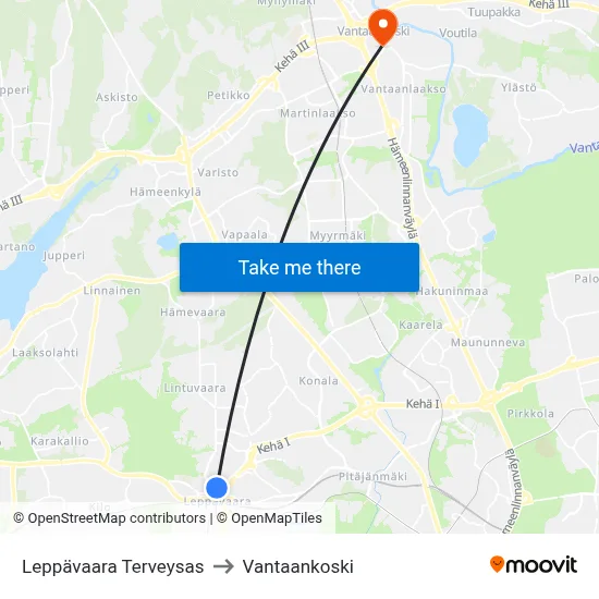 Leppävaara Health Station to Vantaankoski map
