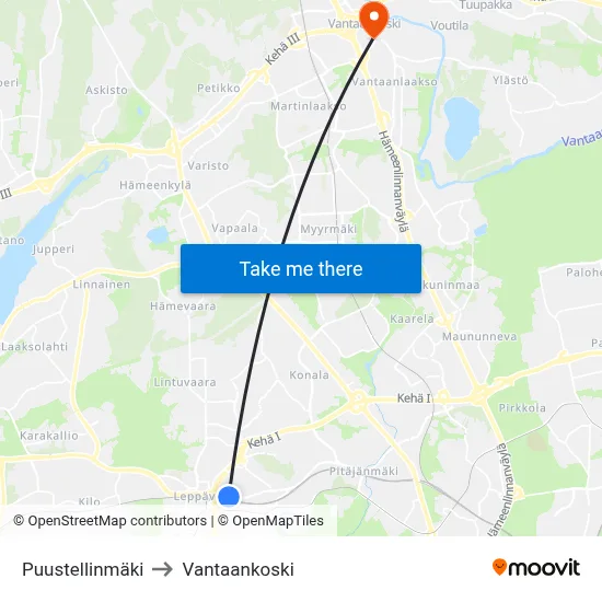 Puustellinmaki to Vantaankoski map