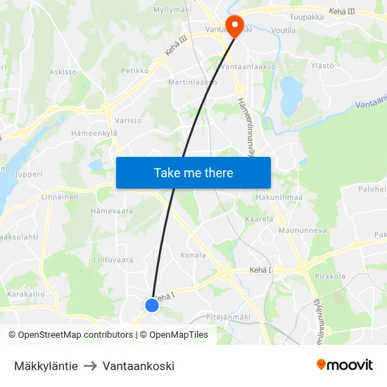 Mäkkyläntie to Vantaankoski map