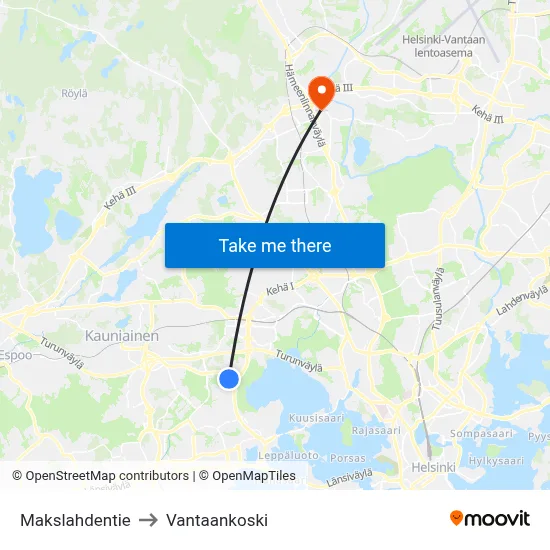 Makslahti Road to Vantaankoski map