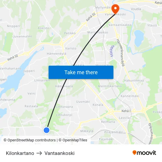 Kilo Manor to Vantaankoski map