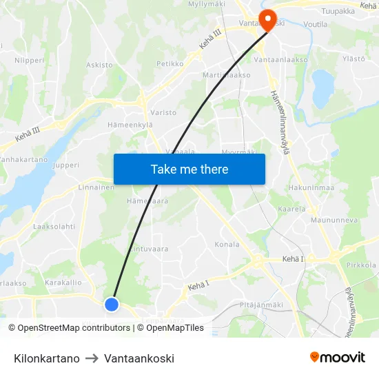 Kilo Manor to Vantaankoski map