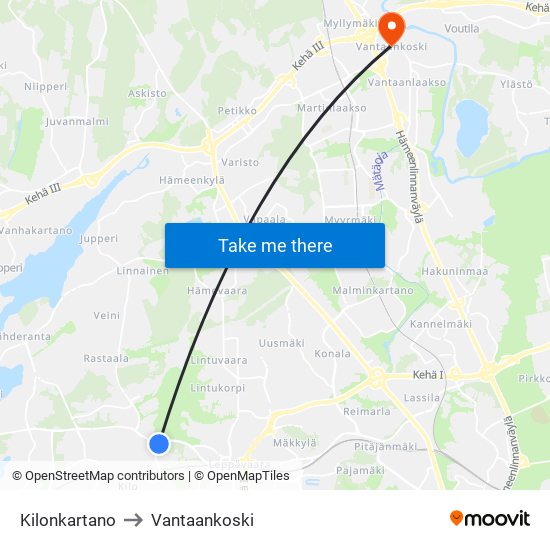 Kilonkartano to Vantaankoski map