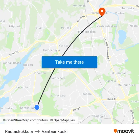 Rastas Hill to Vantaankoski map