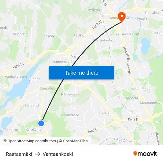 Rastasmaki to Vantaankoski map