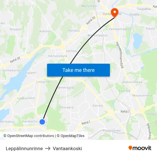 Leppälinnu Slope to Vantaankoski map