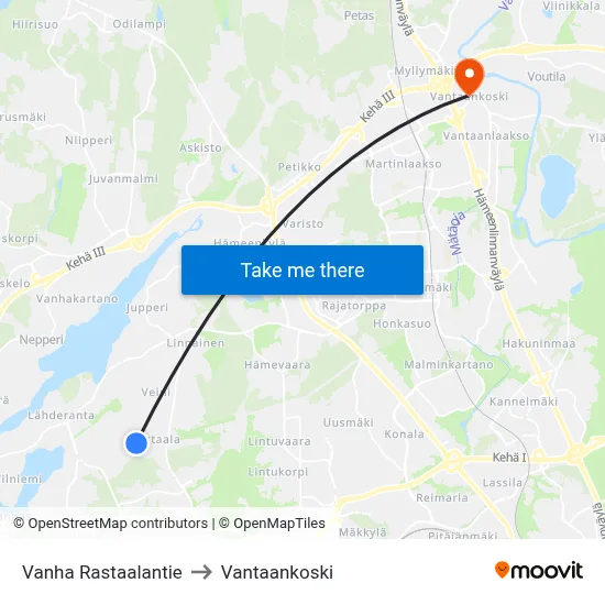 Old Rastaala Road to Vantaankoski map