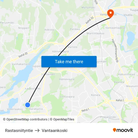 Thrush Meadow Road to Vantaankoski map