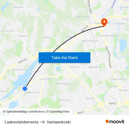 Laaksolahti Shore to Vantaankoski map
