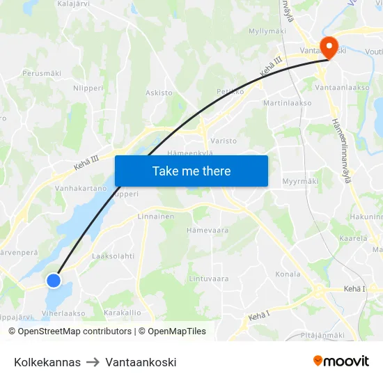 Kolkekannas to Vantaankoski map