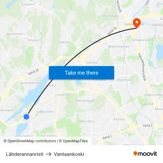 Source Shore Cross to Vantaankoski map