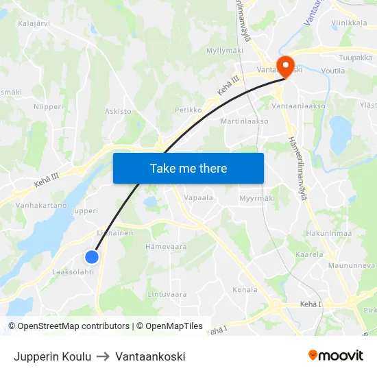 Jupperi School to Vantaankoski map