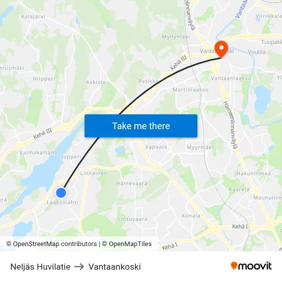 Fourth Villa Road to Vantaankoski map