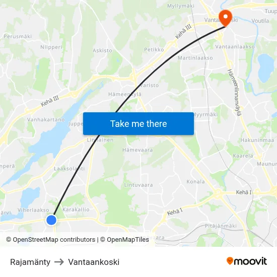Rajamänty to Vantaankoski map
