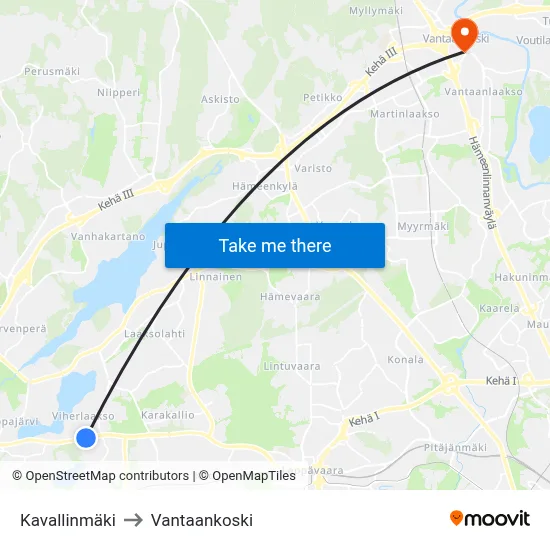 Kavalli Hill to Vantaankoski map