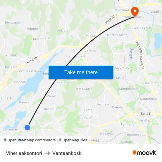 Viherlaakso Square to Vantaankoski map