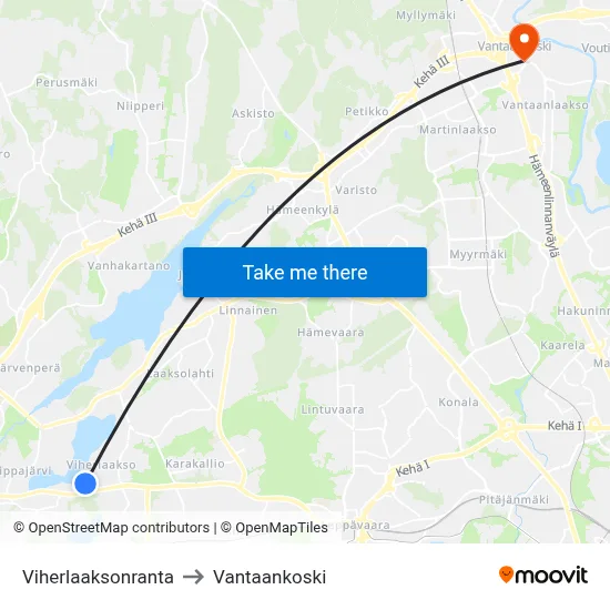 Viherlaakso Shore to Vantaankoski map