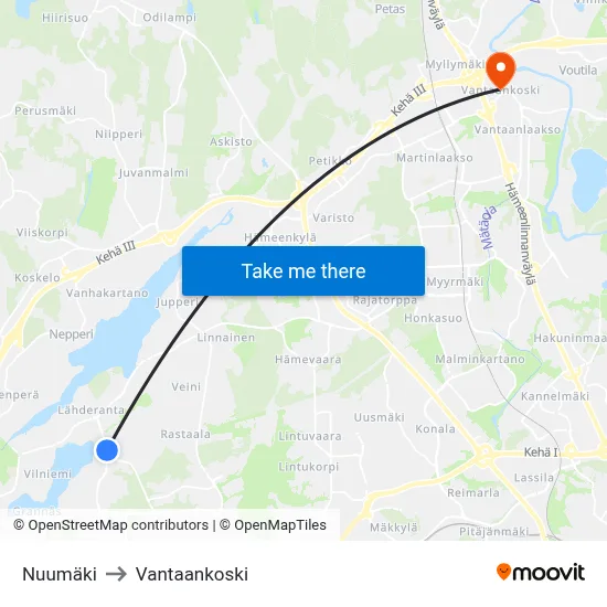 Nuumäki to Vantaankoski map