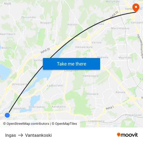 Ingas to Vantaankoski map