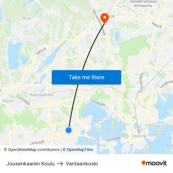 Jousenkaari School to Vantaankoski map