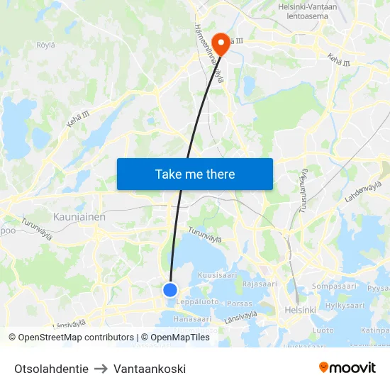 Otsolahti Road to Vantaankoski map