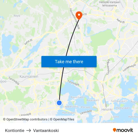 Kontiontie Road to Vantaankoski map