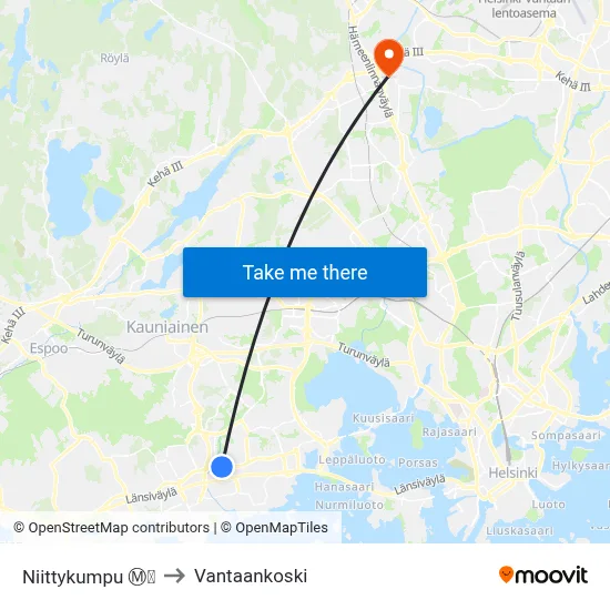 Niittykumpu Ⓜ️🛍️ to Vantaankoski map