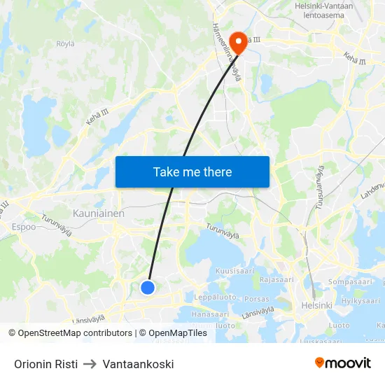 Orion's Cross to Vantaankoski map