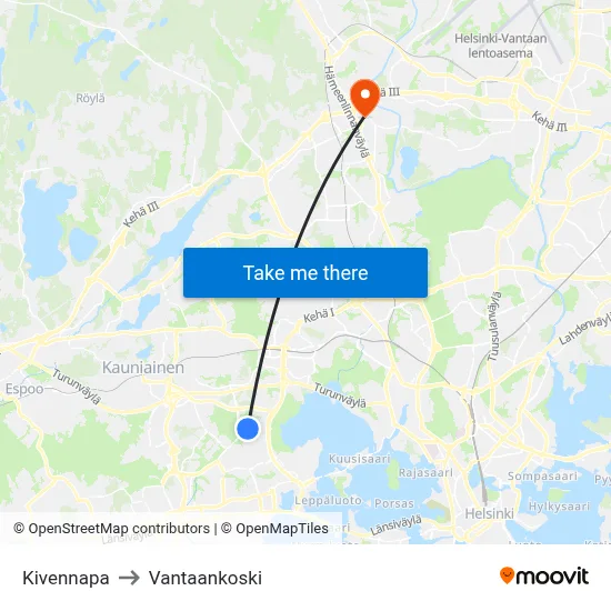 Kivennapa to Vantaankoski map