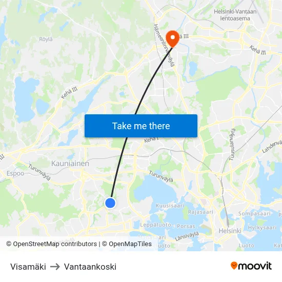 Visamäki to Vantaankoski map