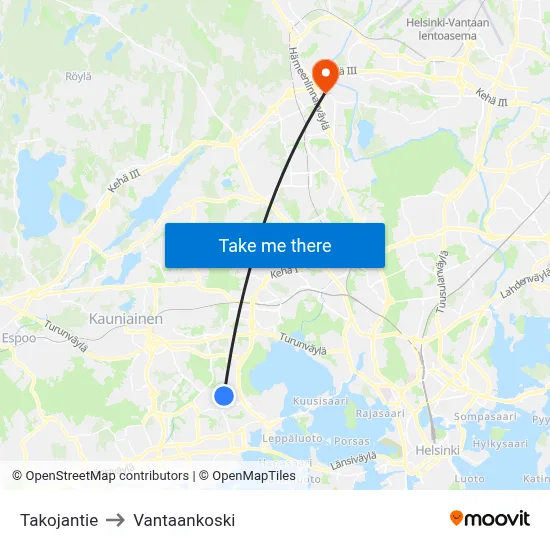 Takojantie Road to Vantaankoski map