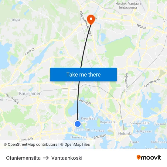 Otaniemi Bridge to Vantaankoski map