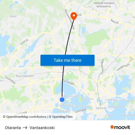 Otaranta to Vantaankoski map